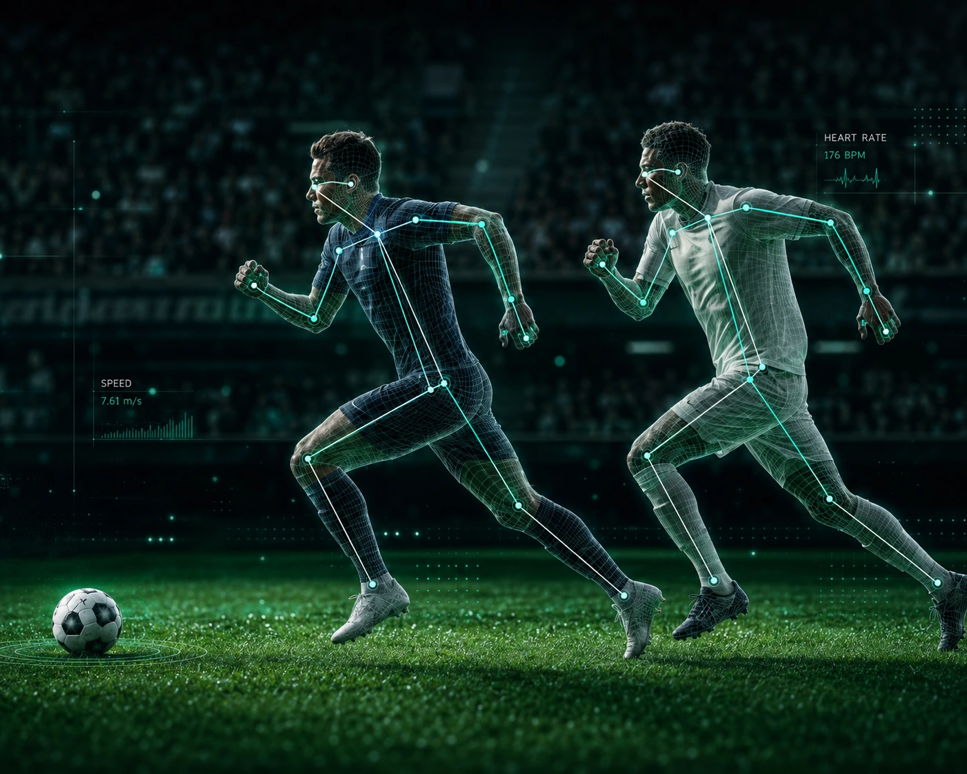 Athlete in motion with sensor data overlay